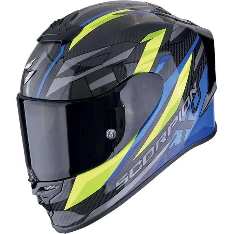 Integrální helma na motorku Scorpion EXO-R1 EVO CARBON AIR RUNNER černo-modro-fluo žlutá Sleva
