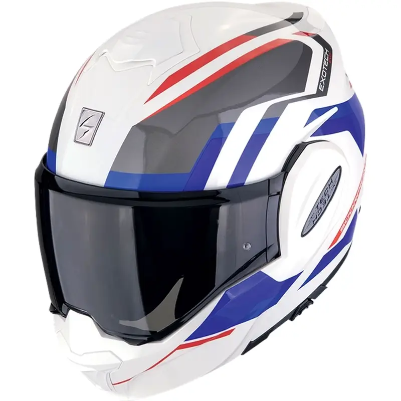 Překlápěcí helma na motorku Scorpion EXO-TECH EVO FURIO bílo-červeno-modrá Horká Nabídka