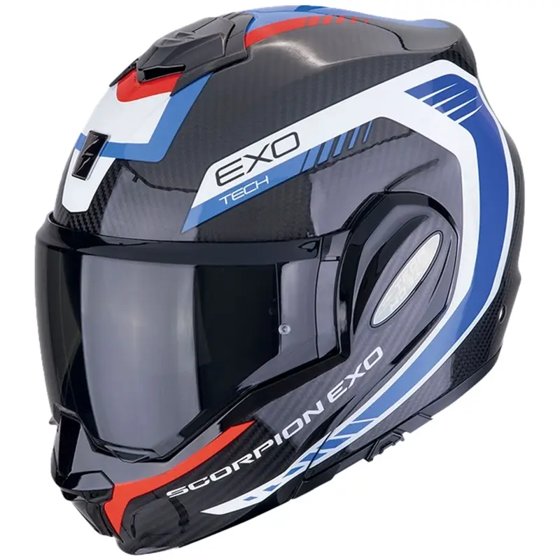 Cenová Bomba Překlápěcí helma na motorku Scorpion EXO-TECH EVO CARBON COSY černo-modro-červená