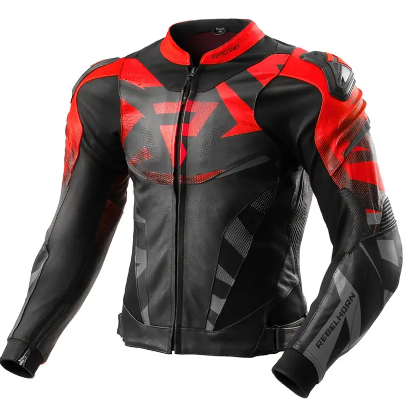 Kožená bunda na motorku Rebelhorn Inferno černo-fluo červená Koupit Online