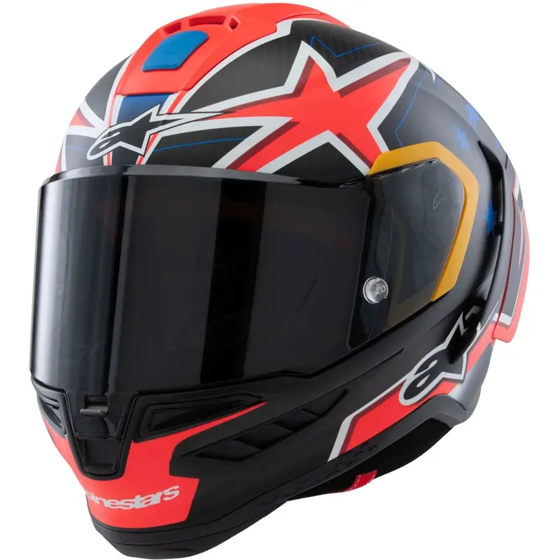 Integrální helma na motorku Alpinestars Supertech R10 limitovaná edice Jack Miller matná karbon červeno-modro-žluto-bílá Značkový