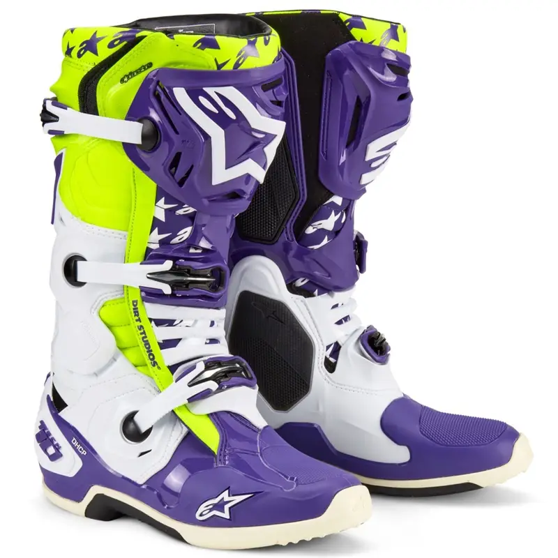 Boty na motorku Alpinestars TECH 10 limitovaná edice Dirt Studios fialovo-bílo-fluo žluté Akce
