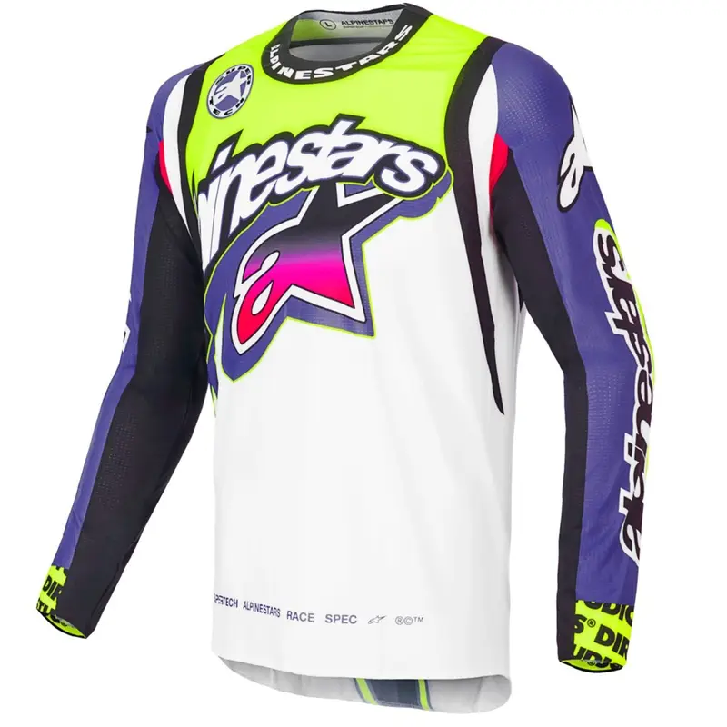 Výprodej Motokrosový dres Alpinestars Supertech SX limitovaná edice Dirt Studios bílo-fialovo-růžovo-fluo žlutý
