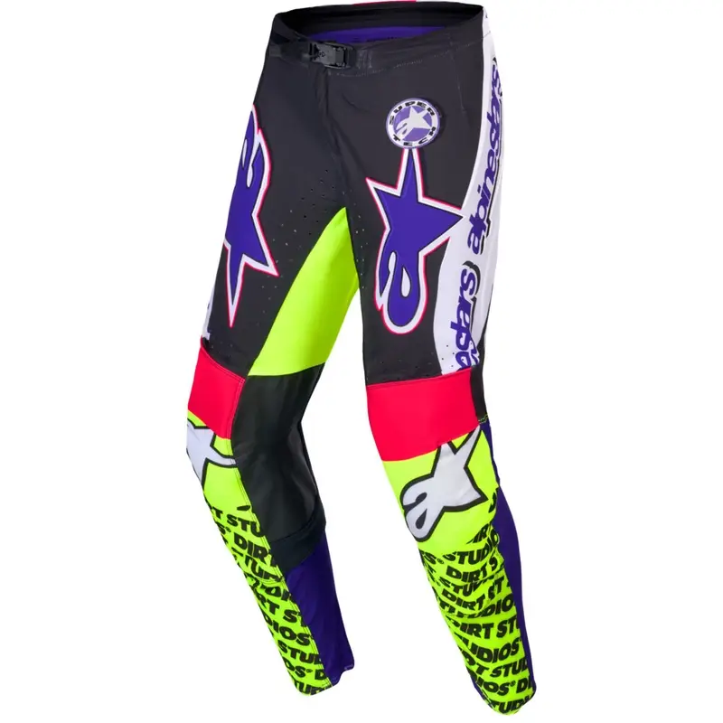 Časově Omezené Motokrosové kalhoty Alpinestars Supertech limitovaná edice Dirt Studios bílo-fialovo-růžovo-fluo žluté