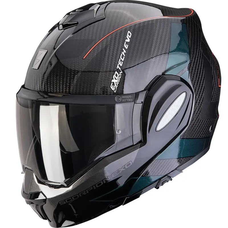 Překlápěcí helma na motorku Scorpion EXO-TECH EVO Carbon CAD černo-zelená Super Cena