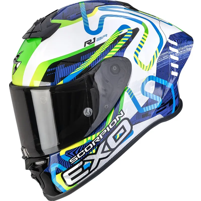 Víkendová Akce Integrální helma na motorku Scorpion EXO-R1 EVO II Air Cornering bílo-modro-zelená