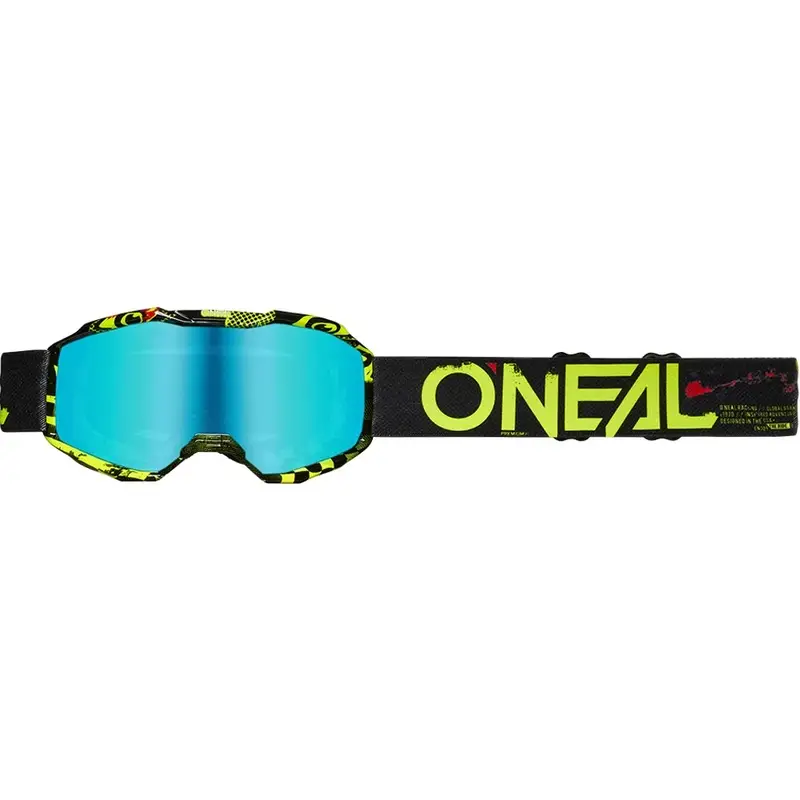 Nízká Cena Dětské motokrosové brýle O'Neal B-10 Attack černo-fluo žluté s iridiově modrým plexi