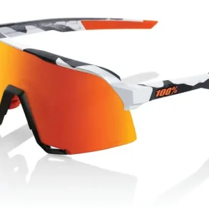 Ověřený Sluneční brýle 100% S3 Soft Tact Grey Camo oranžovo-černo-bílé (červené chrom sklo)