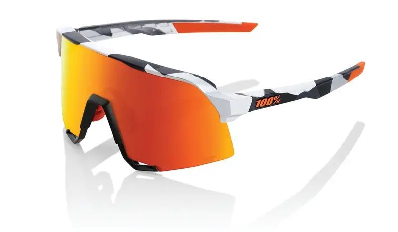 Ověřený Sluneční brýle 100% S3 Soft Tact Grey Camo oranžovo-černo-bílé (červené chrom sklo)