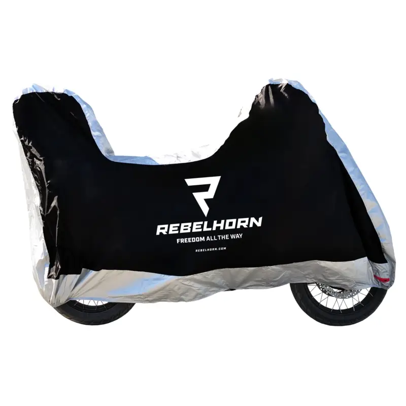 Levný Plachta na motorku s kufrem Rebelhorn Cover II Top Box černo-stříbrná