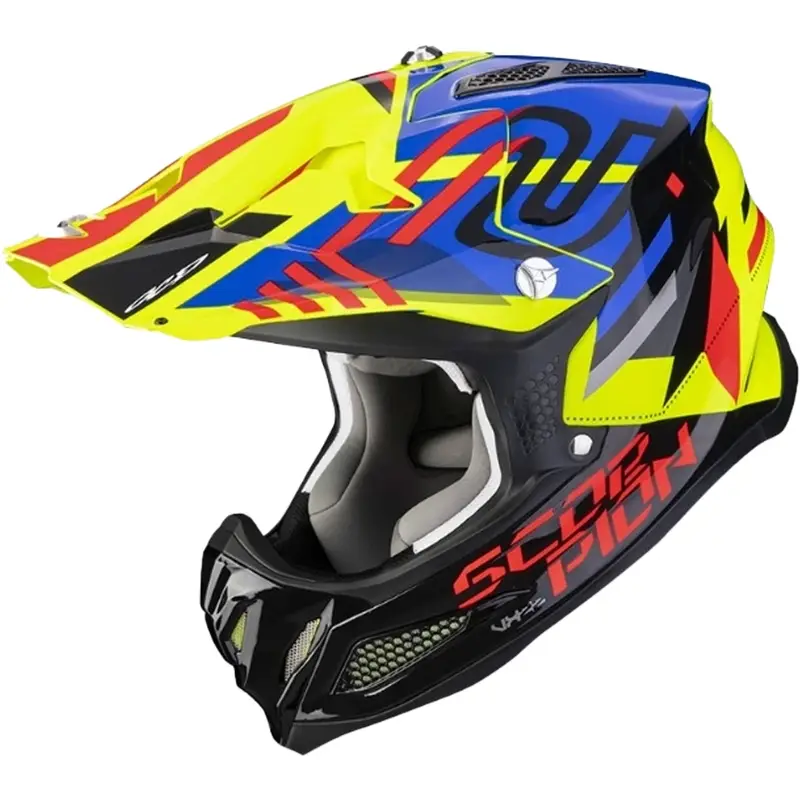 Sleva Motokrosová přilba Scorpion VX-22 Air Neox černo-červeno-modro-fluo žlutá