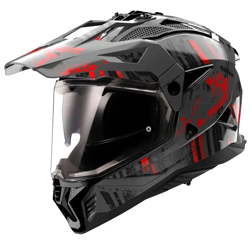 Enduro helma na motorku LS2 MX702 PIONEER II CRAZY černo-červená Pouze Dnes