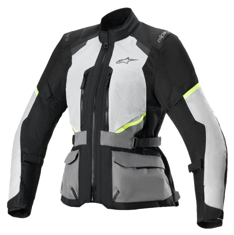 Hit Sezóny Dámská bunda na motorku Alpinestars Stella Andes Air Drystar světle šedo-tmavě šedo-černo-fluo žlutá