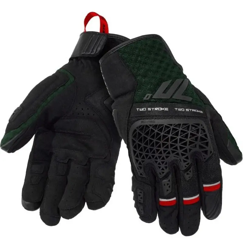 Super Cena Rukavice na motorku Seventy Degrees SD-N60 Two Stroke černo-zeleno-červené