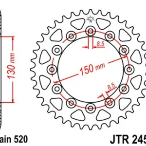 Autentický Řetězová rozeta JT JTR 245/2-40 40 zubů, 520