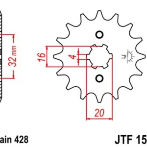 Nová Kolekce Řetězové kolečko JT JTF 1550-15 15 zubů, 428