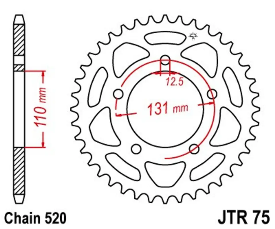 Značkový Řetězová rozeta JT JTR 75-45 45 zubů, 520