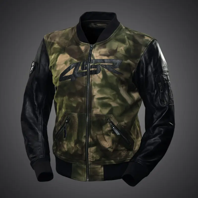 Značkový 4SR Pánská koženo textilní moto bunda Bomber Camo