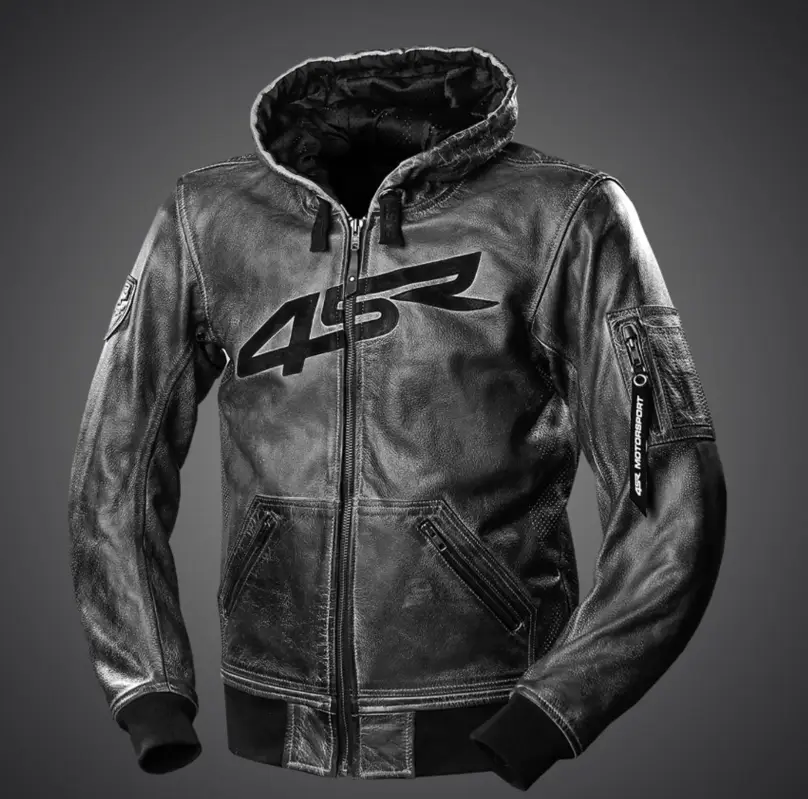 Sezónní Sleva 4SR Pánská kožená moto bunda Hoodie
