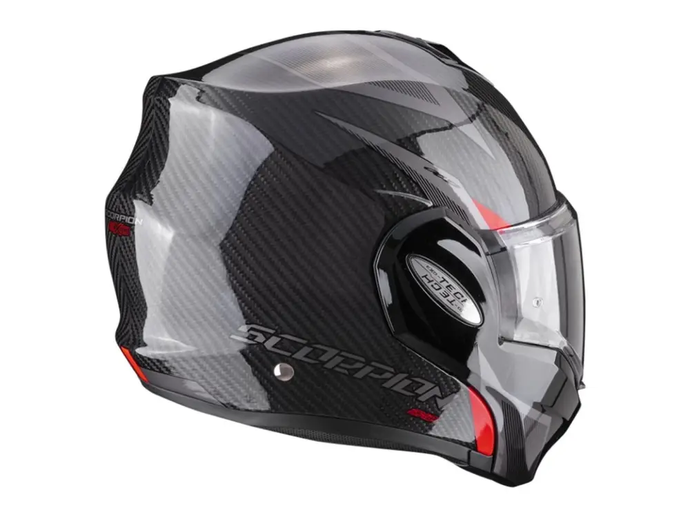 Odeslání Ihned SCORPION překlopná moto přilba EXO-TECH EVO CARBON TOP černo/červená