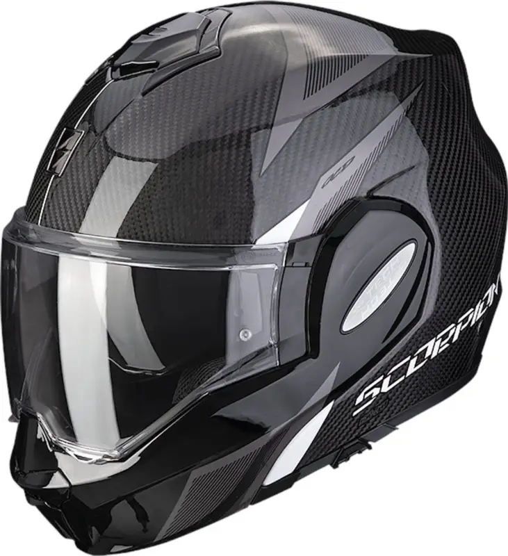 Výhodná Nabídka SCORPION překlopná moto přilba EXO-TECH EVO CARBON TOP černo/bílá
