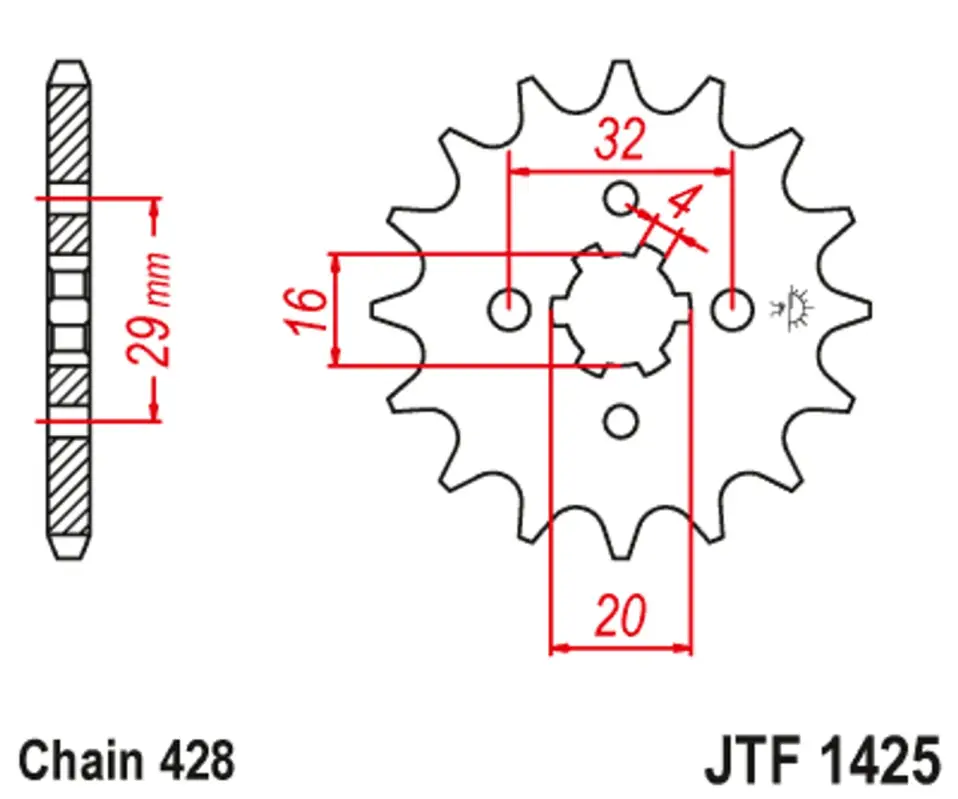 Aktuální Řetězové kolečko JT JTF 1425-15 15 zubů, 428