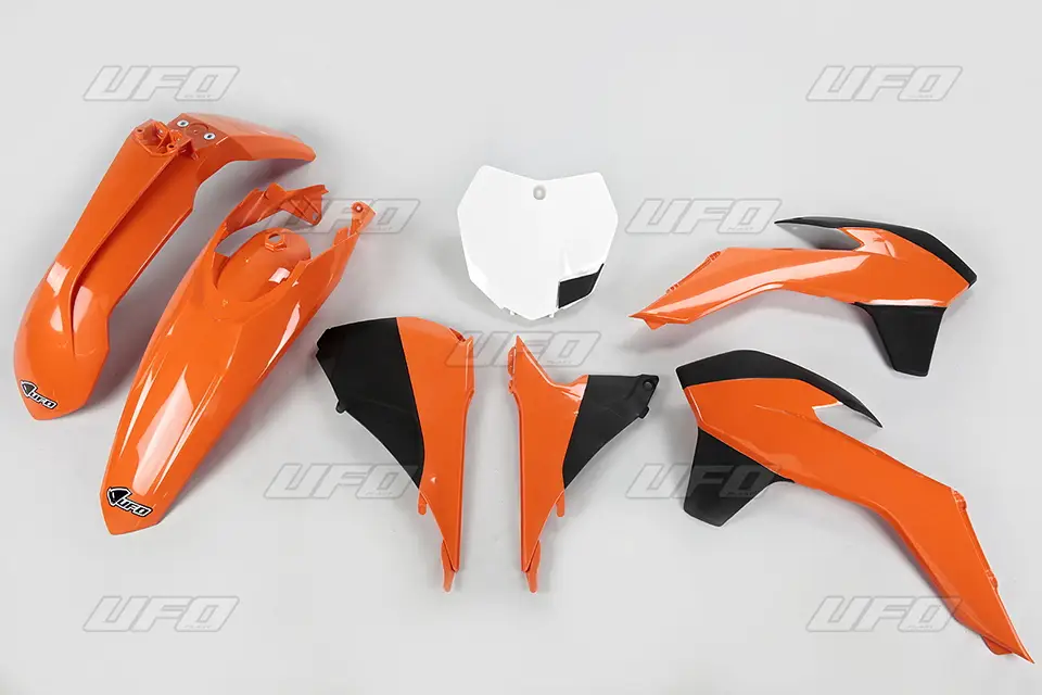 Aktuální UFO kompletní sada plastů KTM SX/SXF 13-15, SX 250 16, barva OEM 13-14 (oranžová/černá/bílá) (KT515E999)