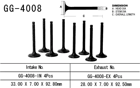 Speciální Cena VESRAH sací ventil KAWASAKI KZ 650C/E/B/D 77-80 (33,0 X 7,0 X 92,8 mm) (12005-008) (1 kus) vyrobeno v Japonsku