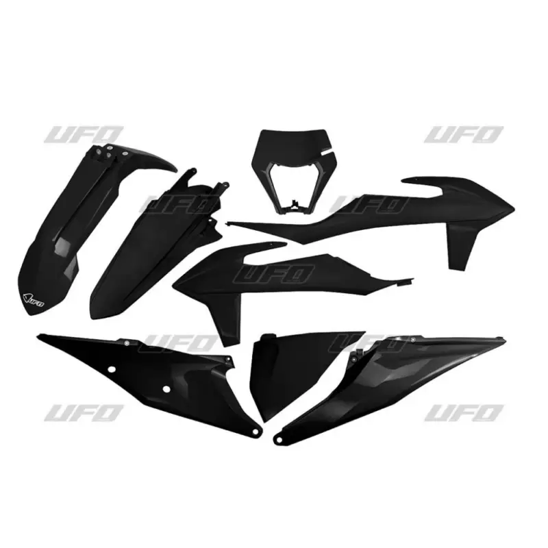 Finální Výprodej UFO kompletní sada plastů KTM EXC 125 20-21, EXC 250 / 300 TPI 20-23, EXC-F 250 / 350 / 450 / 500 20-23 s krytem světla barva černá (KT527E001)