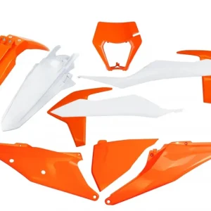 Must-Have UFO kompletní sada plastů KTM EXC 125 '20-'21, EXC 250 / 300 TPI '20-'23, EXC-F 250 / 350 / 450 / 500 '20-'23 s krytem světla barva OEM '23 (bílá/oranžová)
