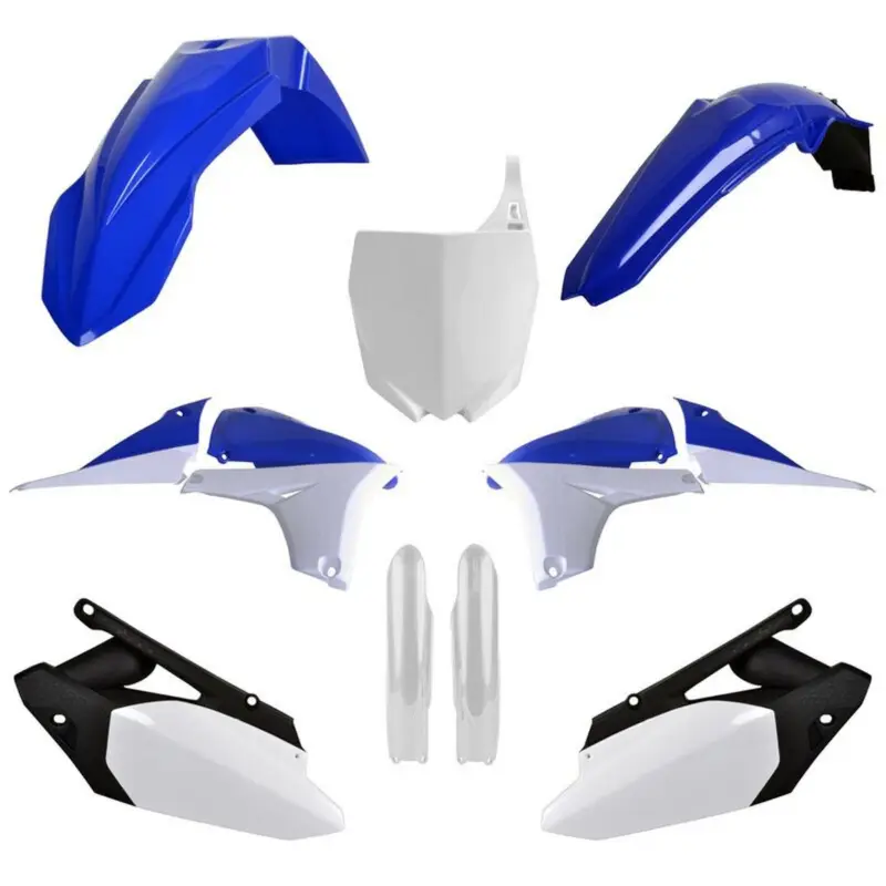 Cenově Výhodný POLISPORT kompletní sada plastů (FULL KIT) YAMAHA YZ 450F 10-13 v sadě přední tabulka (8678400001) i kryty tlumičů (8352000001) barva modro bílá OEM