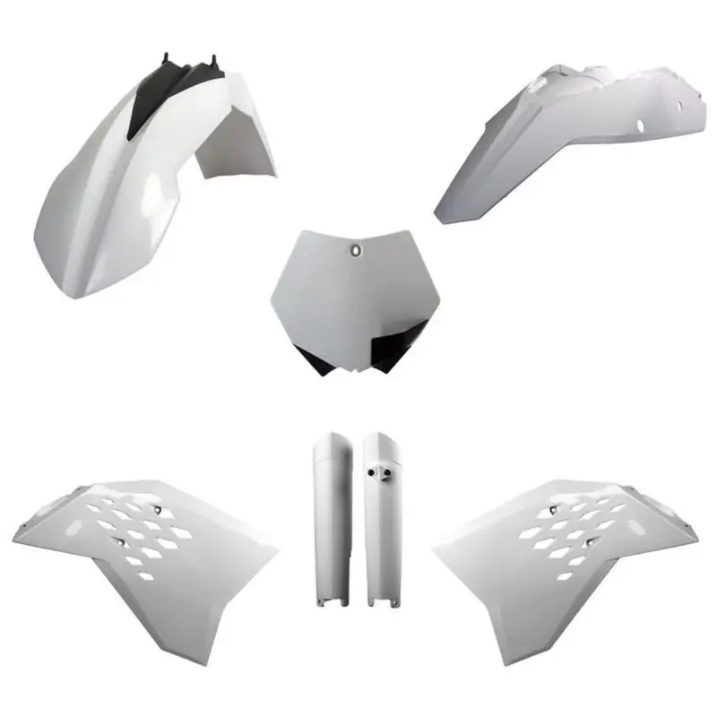 Značkový POLISPORT kompletní sada plastů (FULL KIT) KTM SX/SX-F/XC-F 08-10 v sadě tabulka přední (8664400007) i kryty tlumičů (8398500002) barva bílá