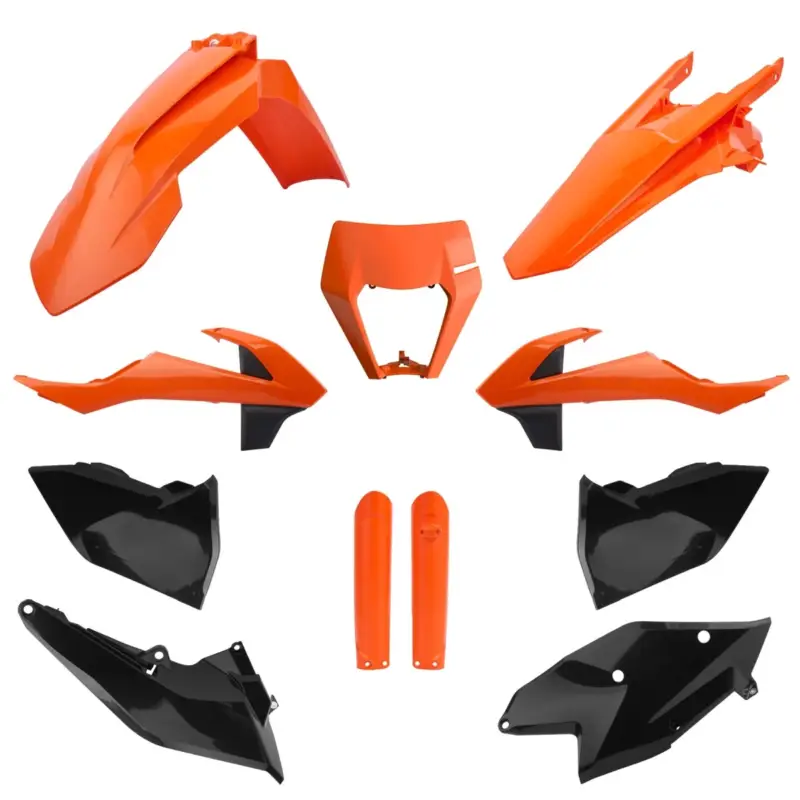 Cenový Hit POLISPORT kompletní sada plastů (FULL KIT) KTM EXC/EXC-F TPI 17-19 v sadě kryt světla (8666800006) a kryty tlumičů (8398600001) barva oranžová černá
