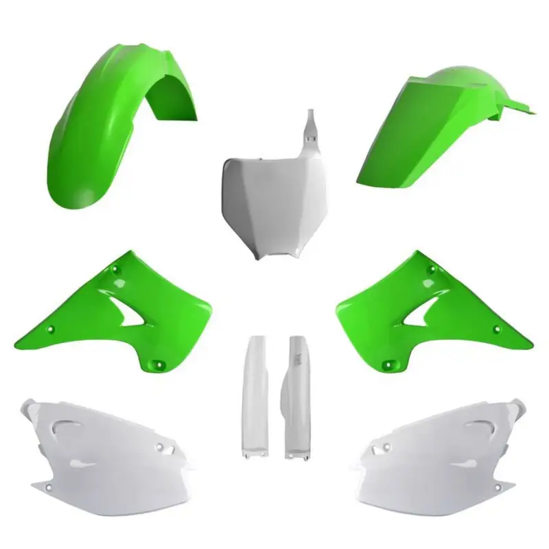 Ihned K Objednání POLISPORT kompletní sada plastů (FULL KIT) KAWASAKI KX 125/250 04-08 v sadě tabulka přední (8660800002) i kryty tlumičů (8398000001) barva zelená OEM