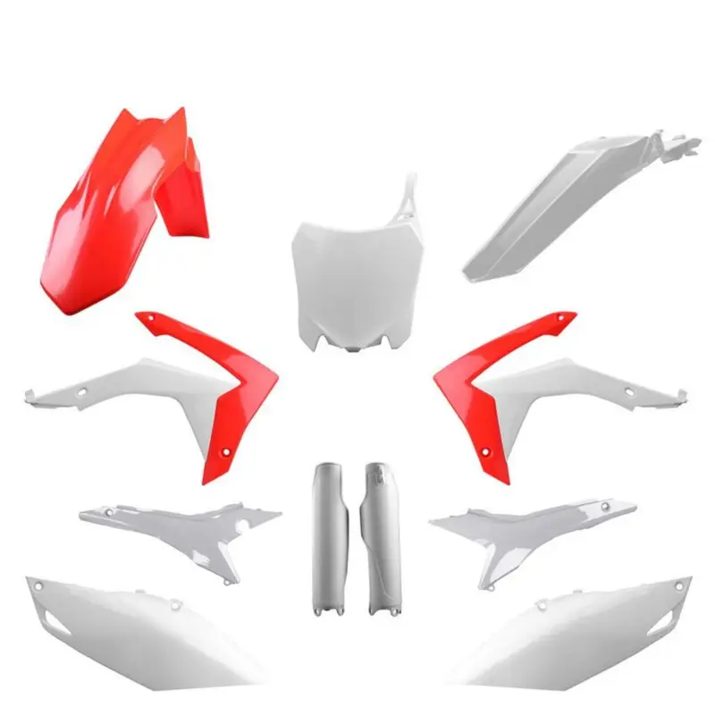 Tovární Cena POLISPORT kompletní sada plastů (FULL KIT) HONDA CRF 250R 14-17; CRF 450R 13-16 v sadě tabulka přední (8659400002) i kryty tlumičů (8351700001) barva bílo červená OEM