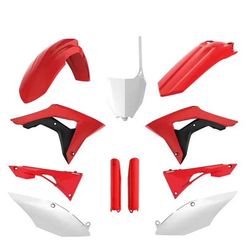 Must-Have POLISPORT kompletní sada plastů (FULL KIT) HONDA CRF 250R 18-21; CRF 450R 17-20 v sadě tabulka přední (8667200002) i kryty tlumičů (8351900003) barva červeno bílá OEM