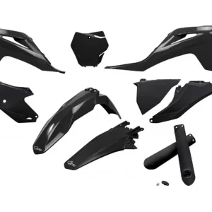 Zlevněný UFO kompletní sada plastů (FULL KIT) s kryty tlumičů GAS GAS MC 125 / 250 21-23, EX 250 / 300 21-23, MC-F / EX-F 250 / 350 / 450 21-23 barva černá