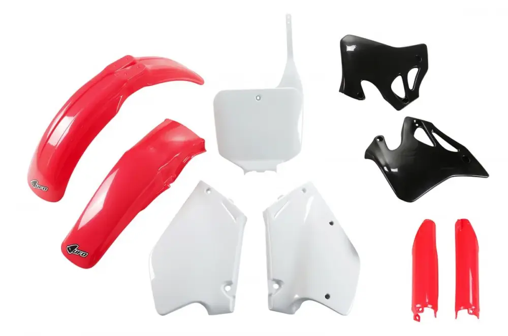 Časově Omezené UFO kompletní sada plastů (FULL KIT) s kryty tlumičů HONDA CR 125 95-97, CR 250 95-96 barva OEM (červená/bílá/černá) (HO095E999)