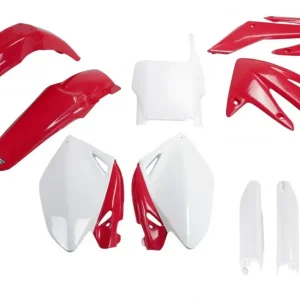 Značkový UFO kompletní sada plastů (FULL KIT) s kryty tlumičů HONDA CRF 250R 06-07 barva OEM (červená/bílá) (HO105E999)