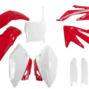 Nová Kolekce UFO kompletní sada plastů (FULL KIT) s kryty tlumičů HONDA CRF 450 R 07 barva OEM (červená/bílá) (HO110E999)