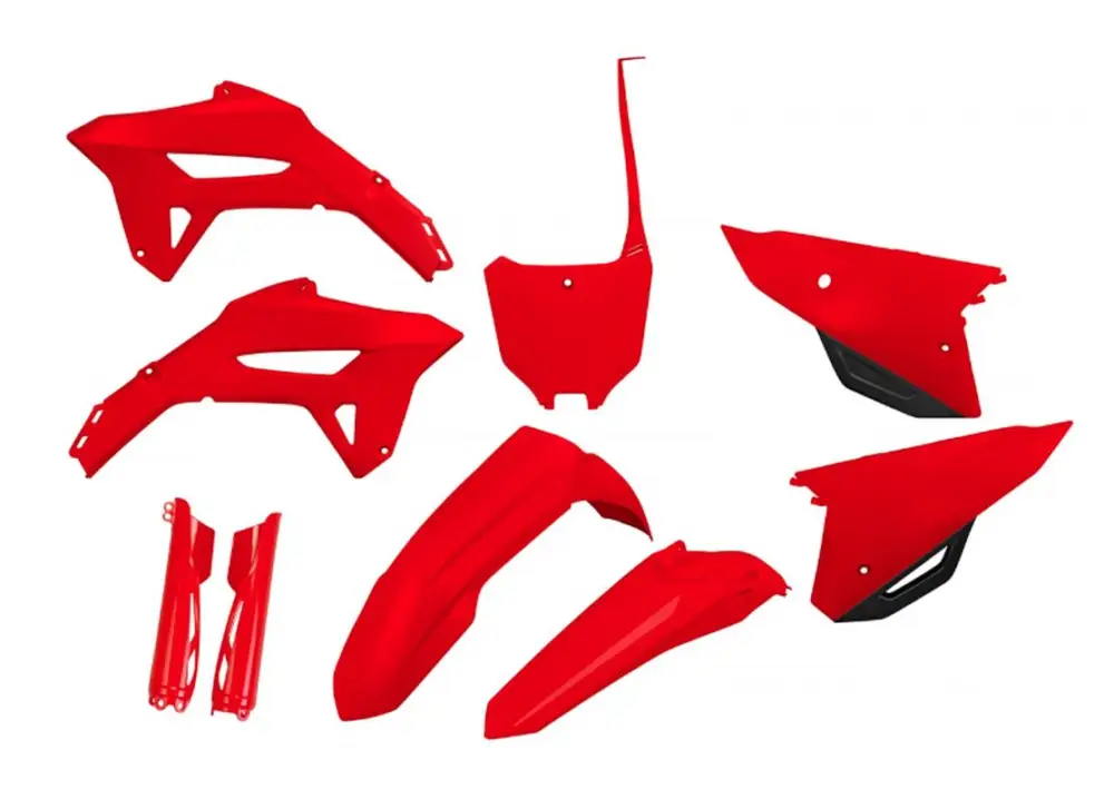 Cenový Hit UFO kompletní sada plastů (FULL KIT) s kryty tlumičů HONDA CRF 250 R 22-24, CRF 450 R 21-24 barva červená