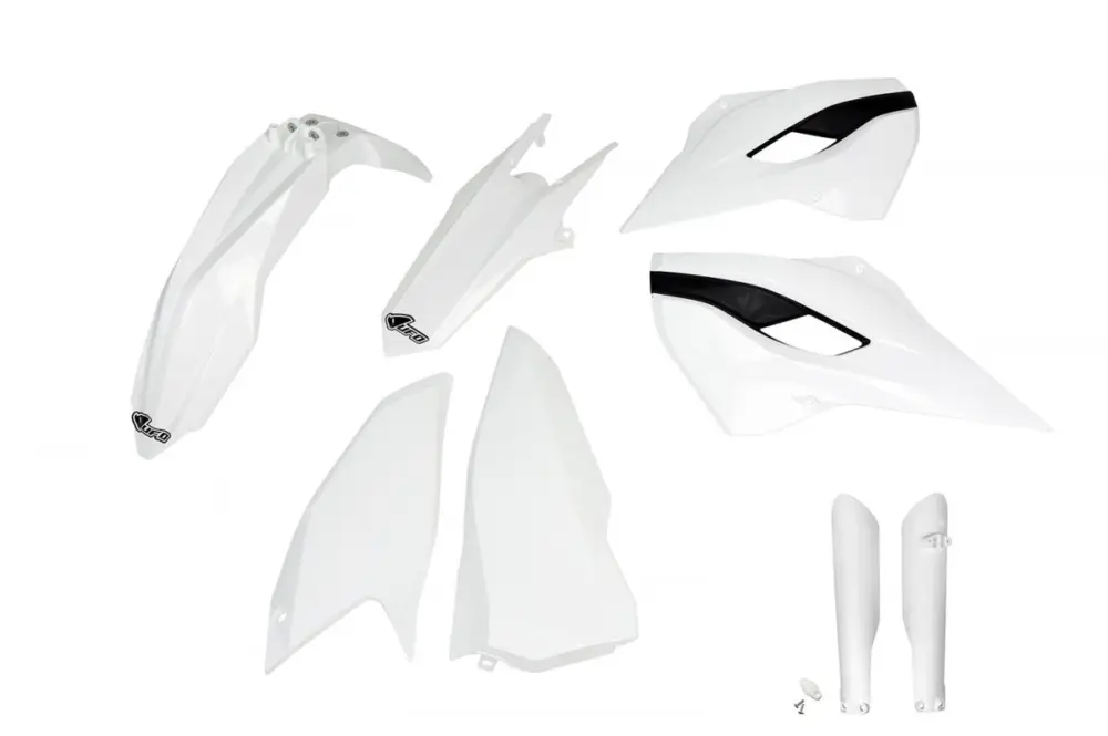Nejlepší Volba UFO kompletní sada plastů (FULL KIT) s kryty tlumičů HUSQVARNA TE/FE 125/250/300/350/450 15-16 barva bílá (HU615E041)