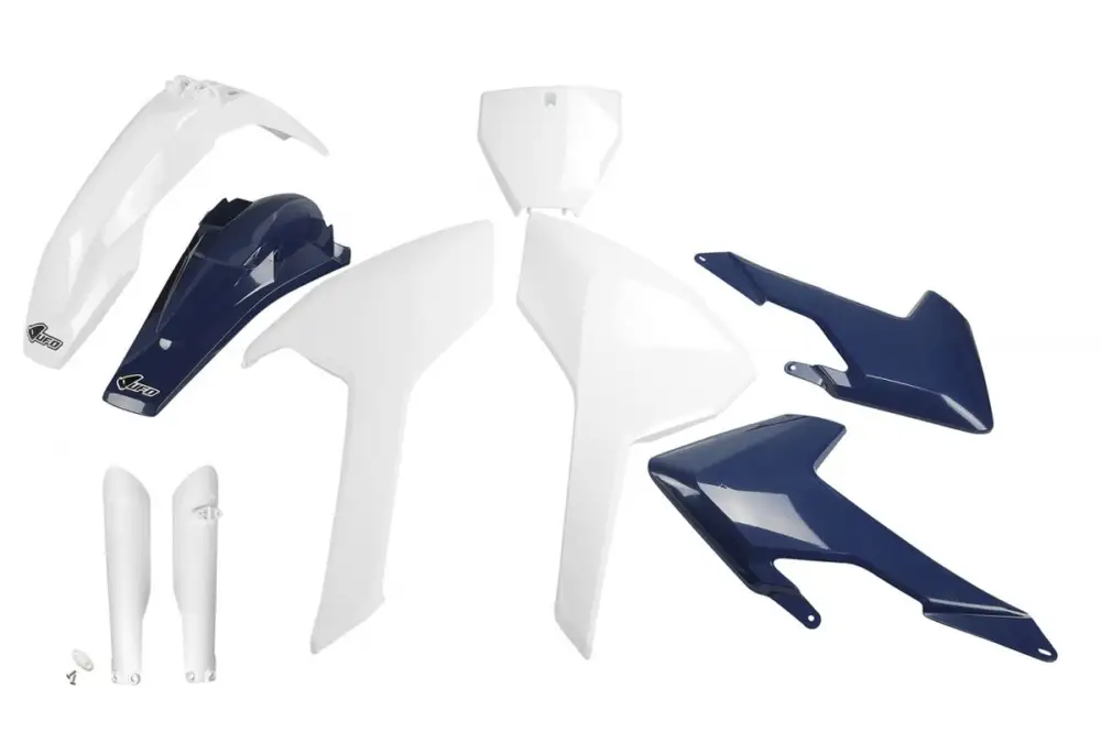 Bezpečná Platba UFO kompletní sada plastů (FULL KIT) s kryty tlumičů HUSQVARNA TC/FC 125/250/300/350/450 16-18 (kromě TC 250 16) barva OEM 16 (bílá/modrá) (HU616E999)