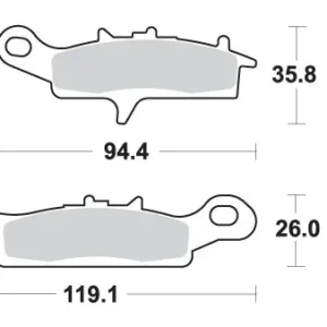 Značkový SBS brzdové destičky KH349 OFF-ROAD sintrované barva zlatá KAWASAKI KFX 450 07-15, KVF 650 BRUTE FORCE 05-11, PRAIRE 01-03, HFX 700 V-FORCE 04-13, SUZUKI 700 QUADRUNNER, TWIN PEAKS 04-06 pravý přední