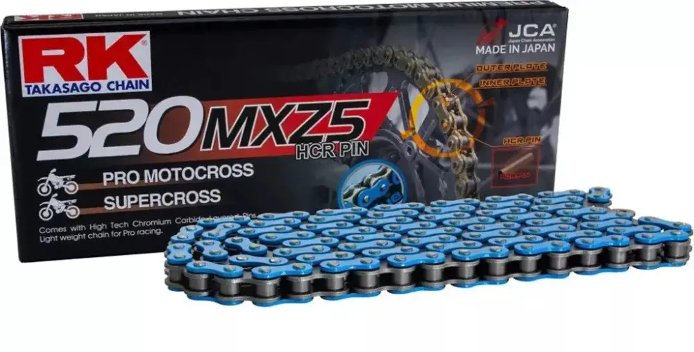 Speciální Cena RK hnací řetěz (MOTOCROSS) 520MXZ5-120 spona (CL) v sadě barva modrá (objem: do 500 ccm)