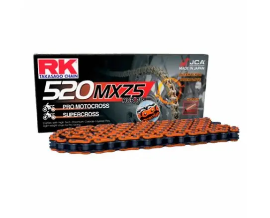 RK hnací řetěz (MOTOCROSS) 520MXZ5-120 spona (CL) v sadě barva oranžová (objem: do 500 ccm) Výprodej