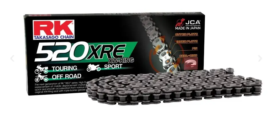 Výhodná Nabídka RK hnací řetěz 520XRE-118 (XW-RING) nýtovací spojka (CLF) v sadě barva STANDARD (objem: do 800 ccm)