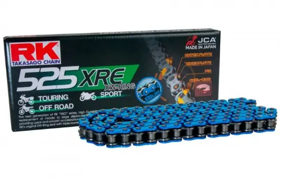 Poslední Šance RK hnací řetěz BB525XRE-124 (XW-RING) nýtovací spojka (CLF) v sadě barva modrá (objem: do 1000 ccm)