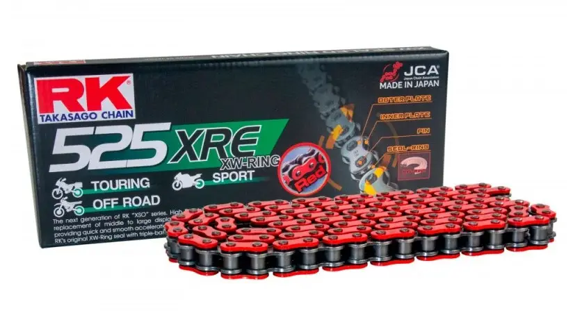 RK hnací řetěz BB525XRE-124 (XW-RING) nýtovací spojka (CLF) v sadě barva červená (objem: do 1000 ccm) Nejlepší Cena