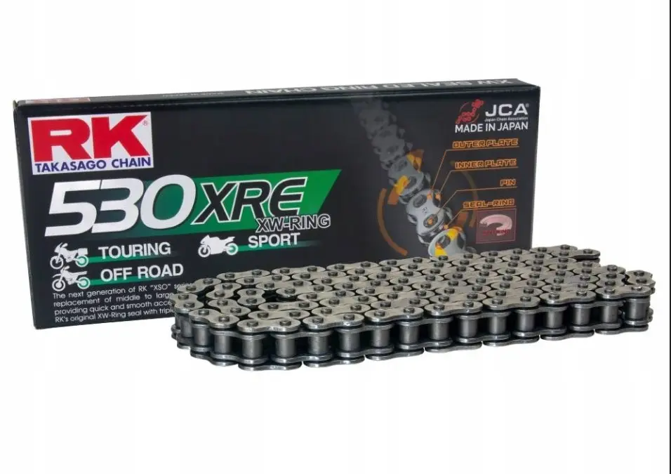 Cenová Bomba RK hnací řetěz 530XRE-110 (XW-RING) nýtovací spojka (CLF) v sadě barva STANDARD (objem: do 1400 ccm)